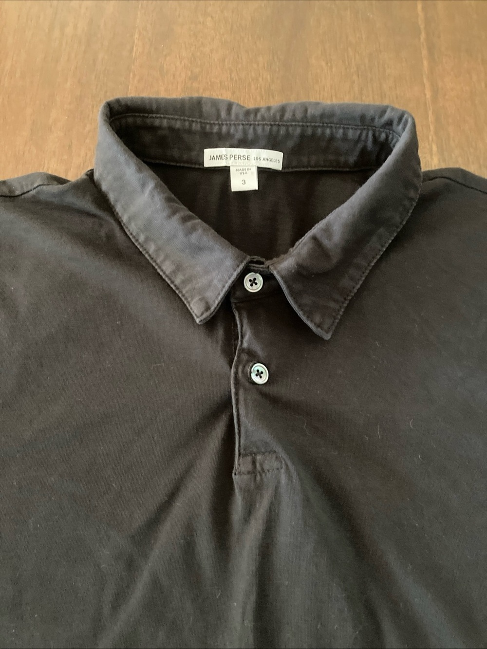 James Perse Men's Dark Black Polo with Classic Collar